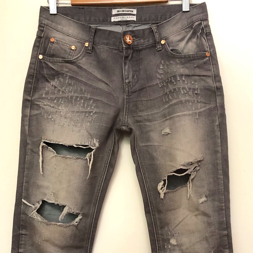 One by One Teaspoon Grey Ripped Jeans